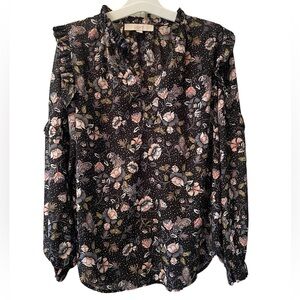 Loft floral printed black blouse size XS